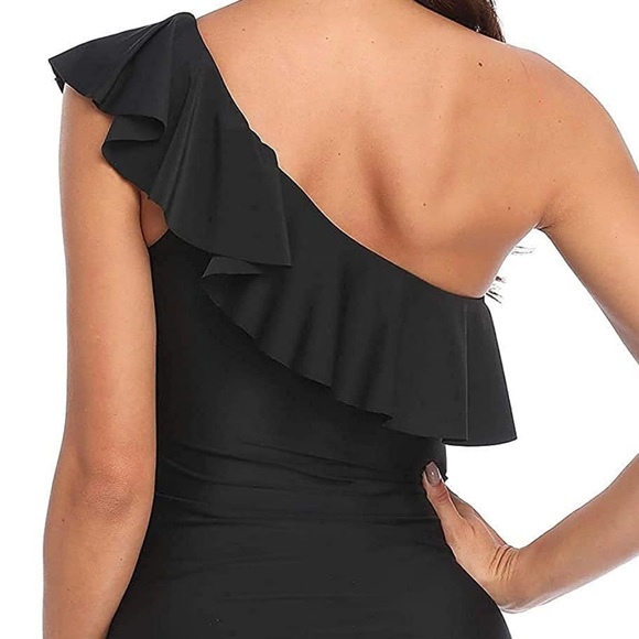 WOMEN’S | One Shoulder Ruffle Swimsuit TOP | Color is Black | Size: XL 16 | NWOT - Picture 8 of 10